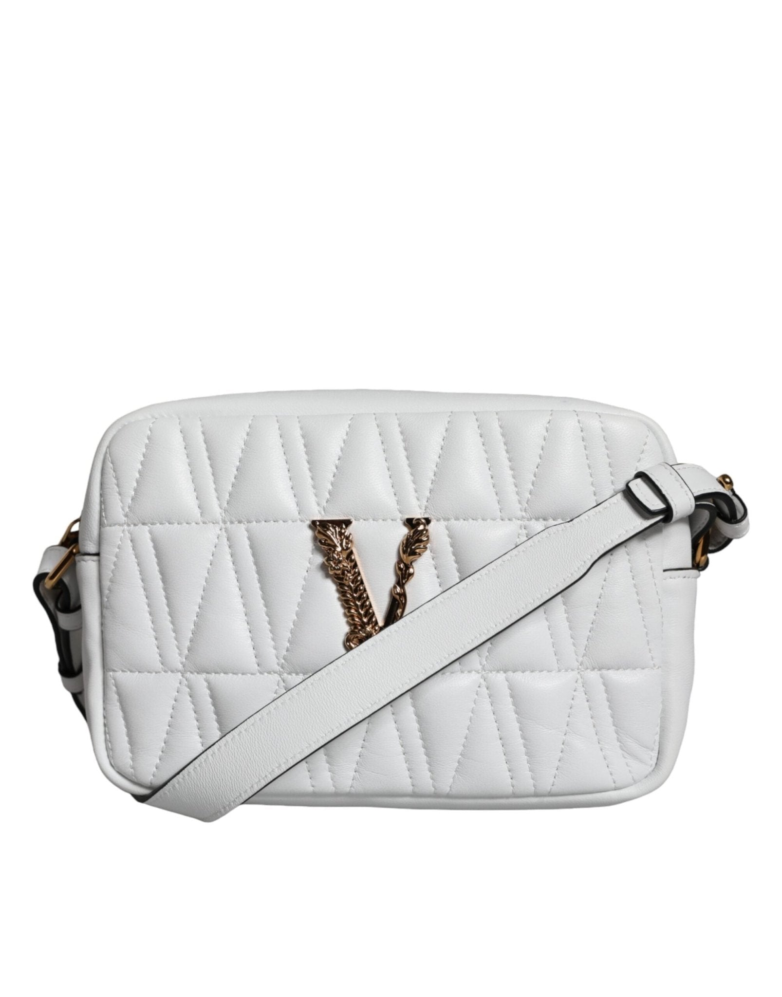Versace White Quilted Nappa Leather Crossbody Shoulder Bag - Sandy Store ByNet