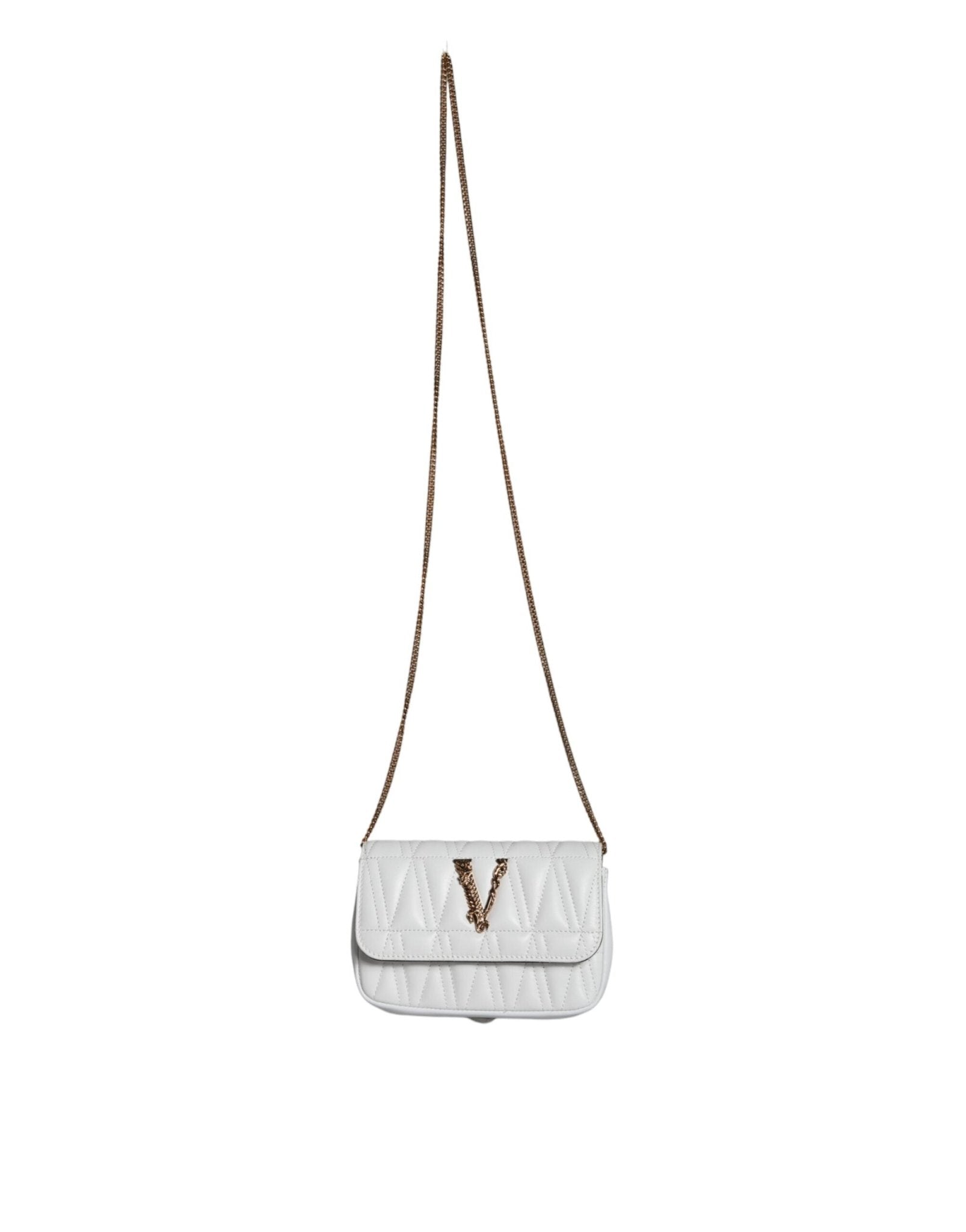 Versace White Quilted Nappa Leather Crossbody Shoulder Bag - Sandy Store ByNet