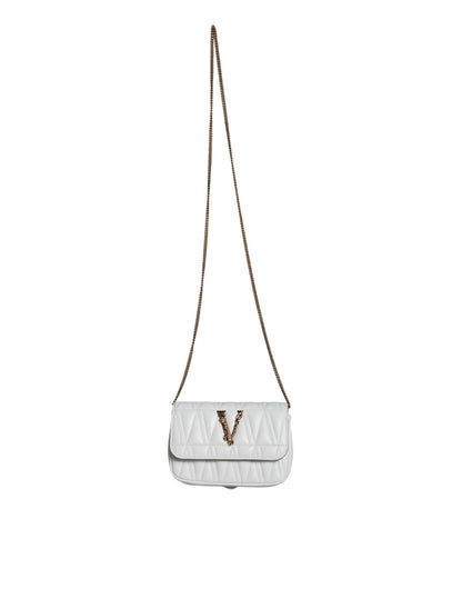 Versace White Quilted Nappa Leather Crossbody Shoulder Bag - Sandy Store ByNet