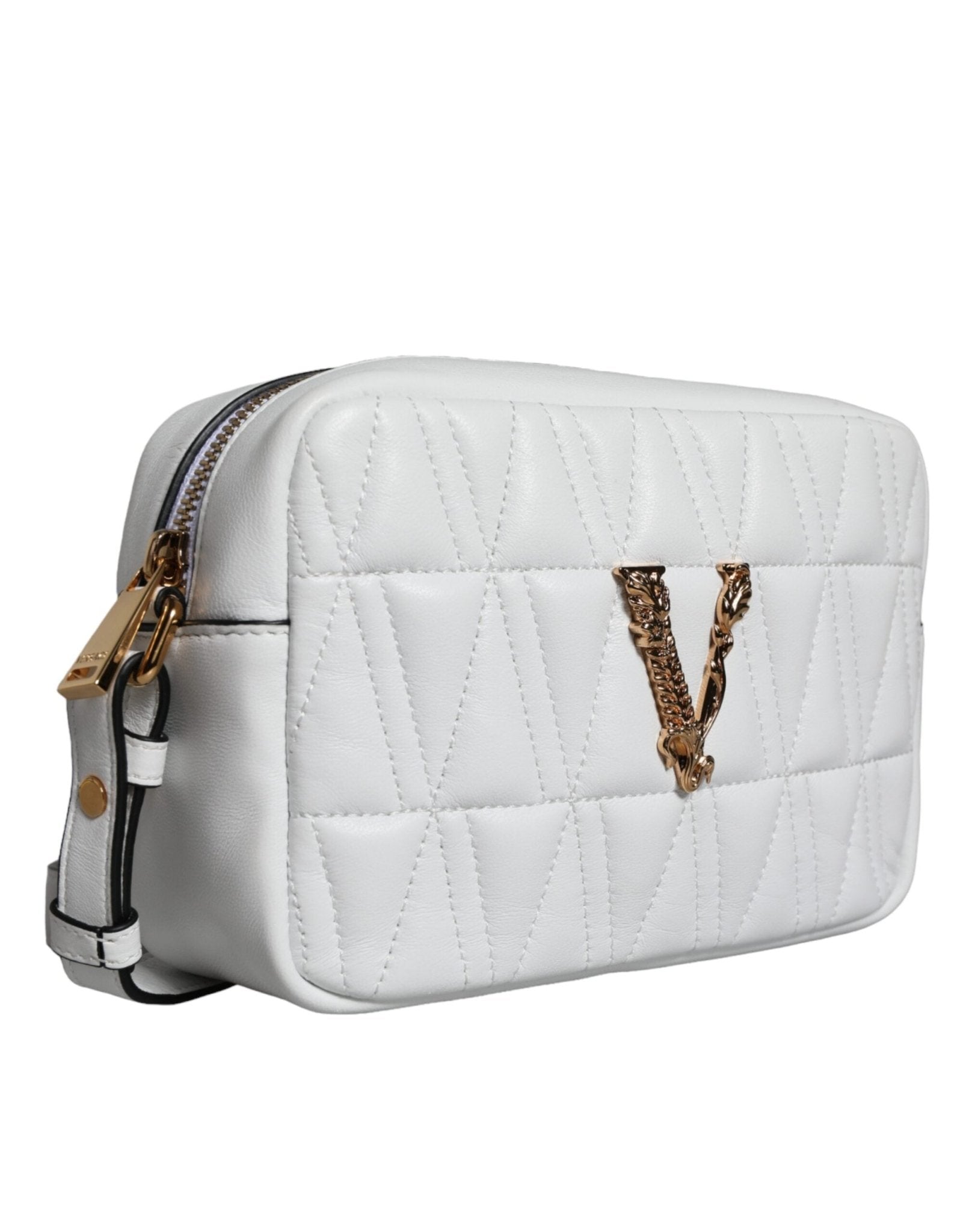 Versace White Quilted Nappa Leather Crossbody Shoulder Bag - Sandy Store ByNet
