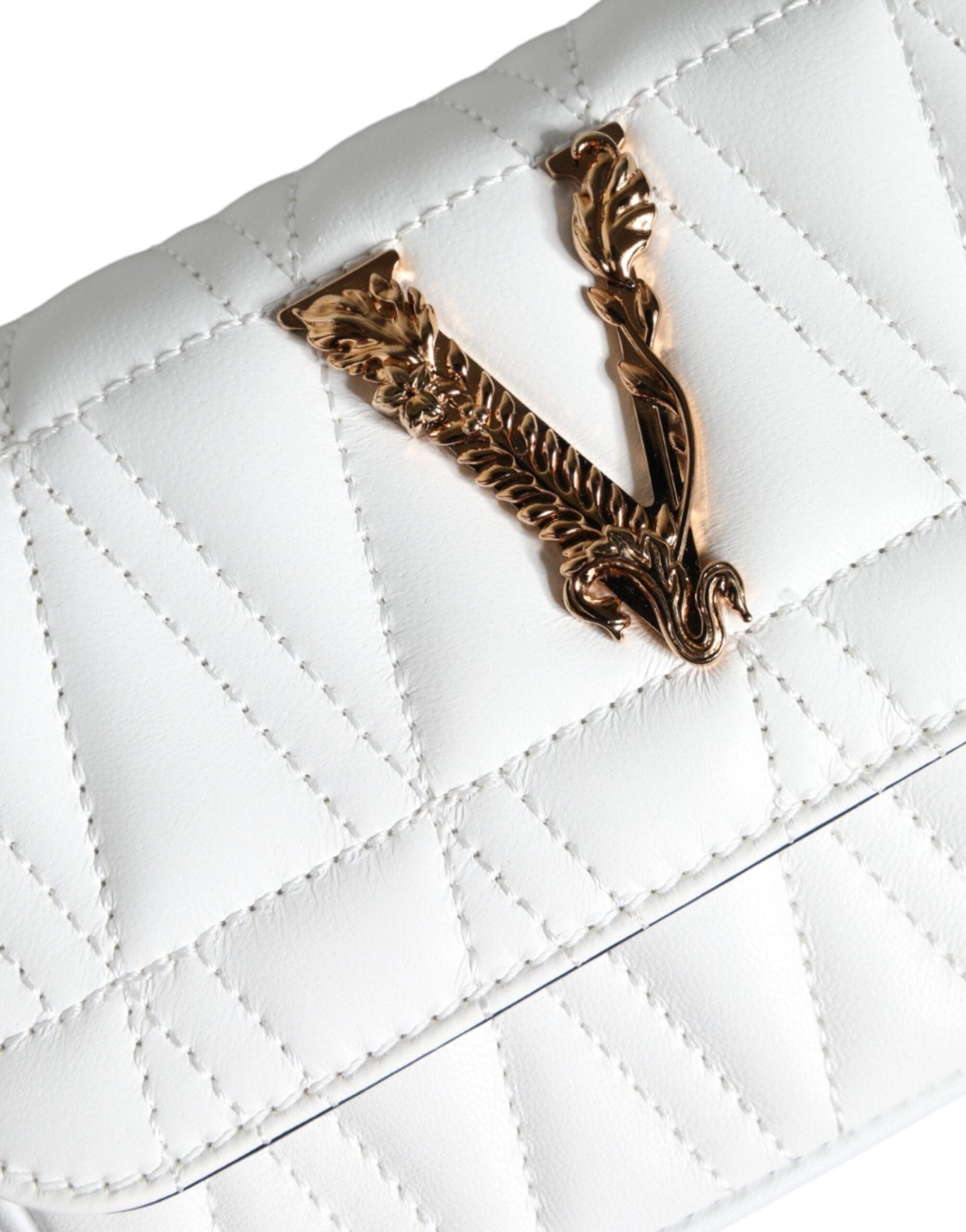 Versace White Quilted Nappa Leather Crossbody Shoulder Bag - Sandy Store ByNet