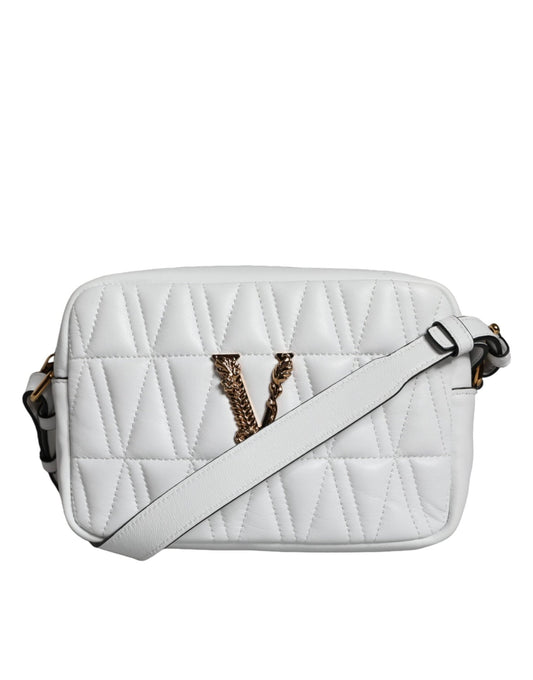 Versace White Quilted Nappa Leather Crossbody Shoulder Bag - Sandy Store ByNet