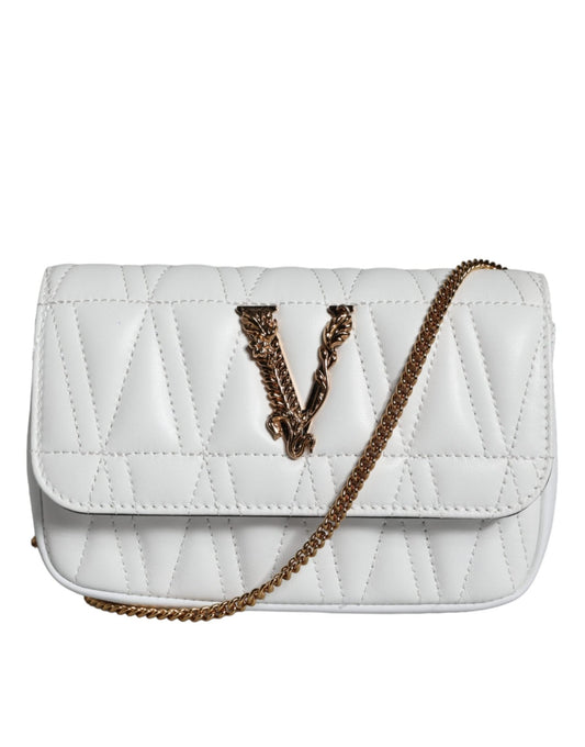 Versace White Quilted Nappa Leather Crossbody Shoulder Bag - Sandy Store ByNet
