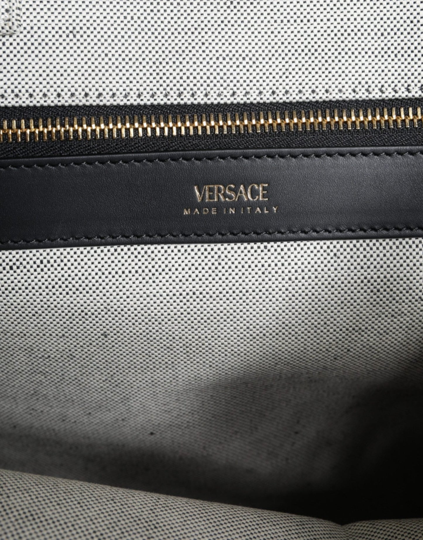 Versace White Top Handle Canvas Leather Logo Crossbody Tote Bag - Sandy Store ByNet