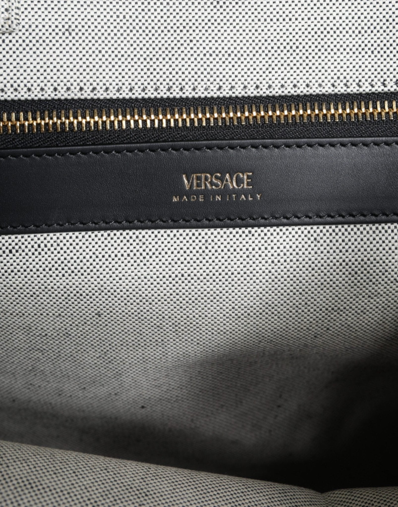 Versace White Top Handle Canvas Leather Logo Crossbody Tote Bag - Sandy Store ByNet