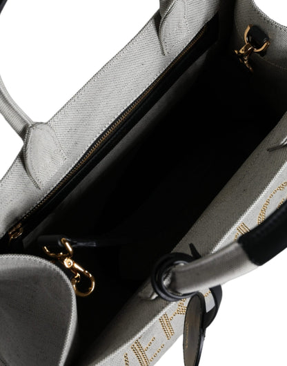 Versace White Top Handle Canvas Leather Logo Crossbody Tote Bag - Sandy Store ByNet