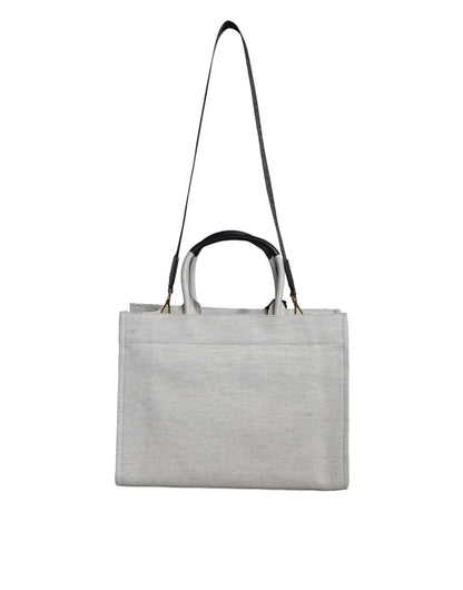 Versace White Top Handle Canvas Leather Logo Crossbody Tote Bag - Sandy Store ByNet